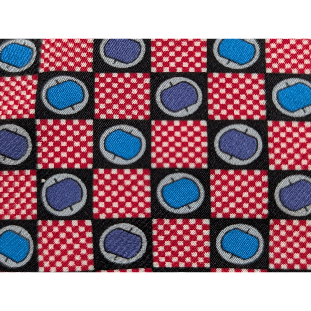Oleg Cassini Mens Silk Tie Red Blue Geometric Checkered Handmade in Italy 57 x 4 - Picture 4 of 6